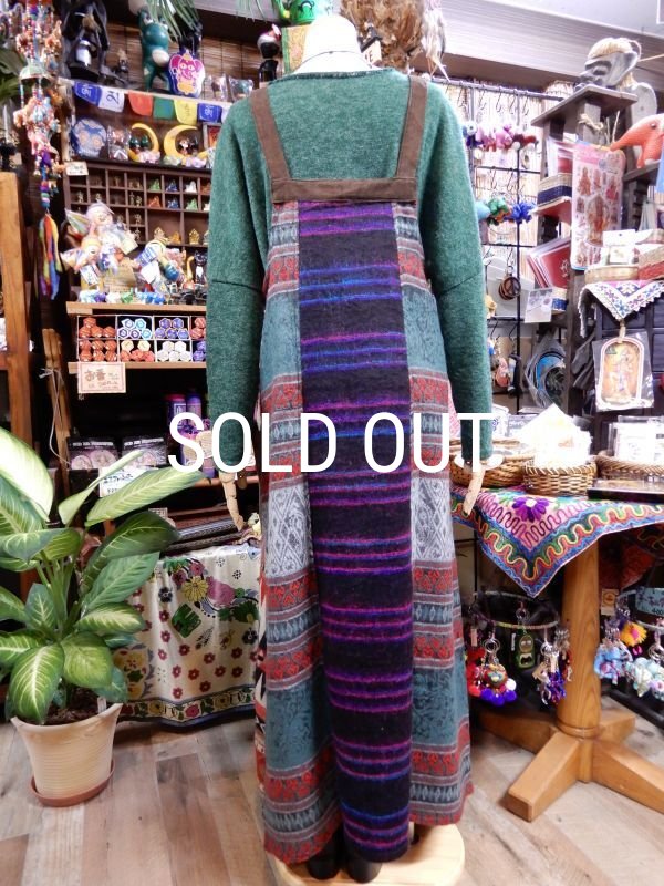 画像3: オルテガ柄切り替えアクリル サロペットワンピース (3)