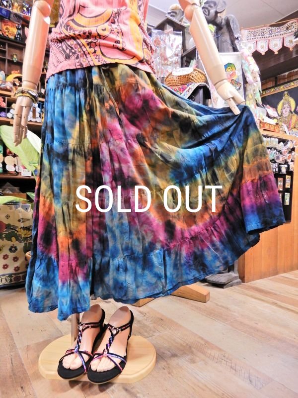 画像5: タイダイ コットン ティアードスカート (5)
