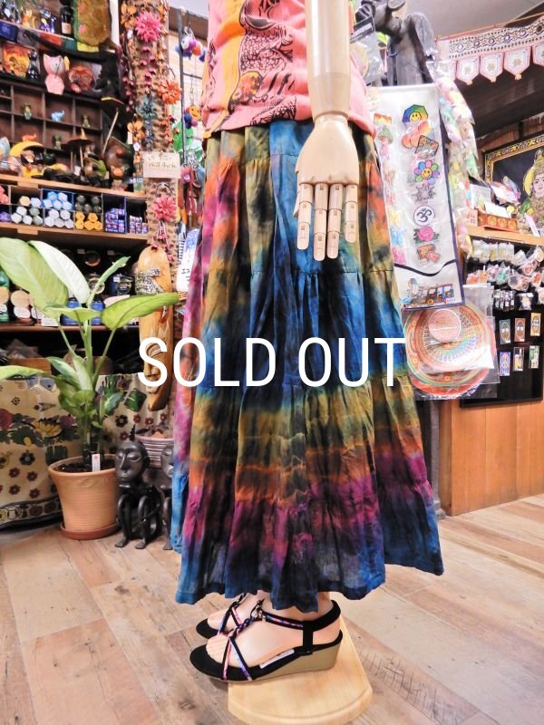 画像2: タイダイ コットン ティアードスカート (2)