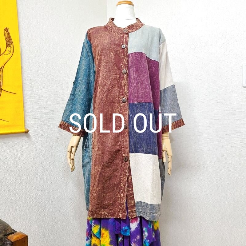 画像2: パッチワークロングシャツチュニック (2)