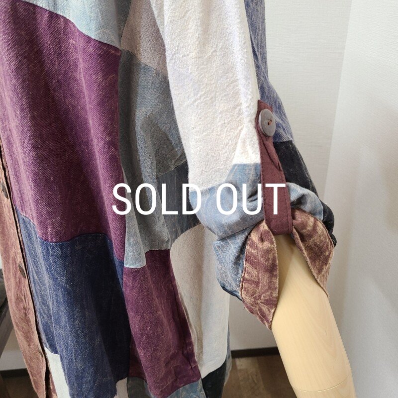 画像8: パッチワークロングシャツチュニック (8)