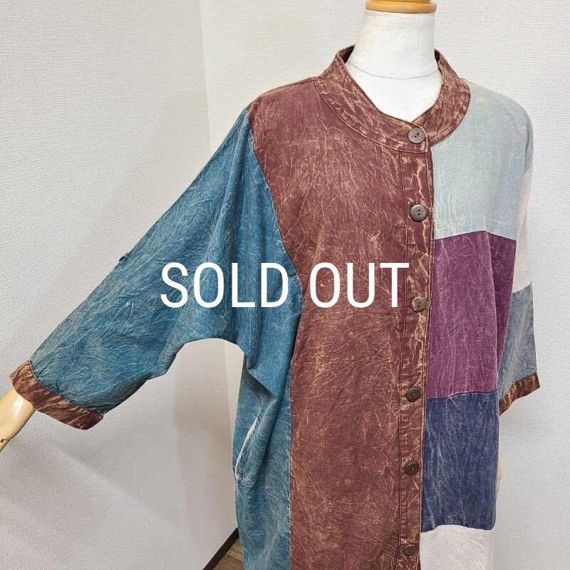 画像6: パッチワークロングシャツチュニック (6)