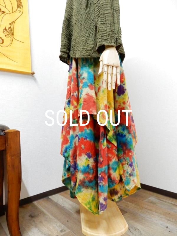 画像2: 裾ギザ変形レイヤード タイダイスカート (2)