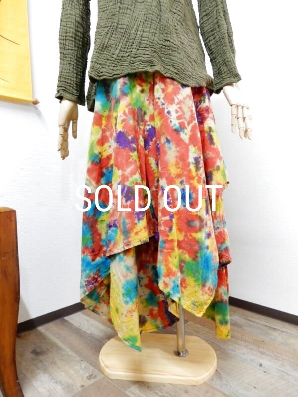 画像3: 裾ギザ変形レイヤード タイダイスカート (3)