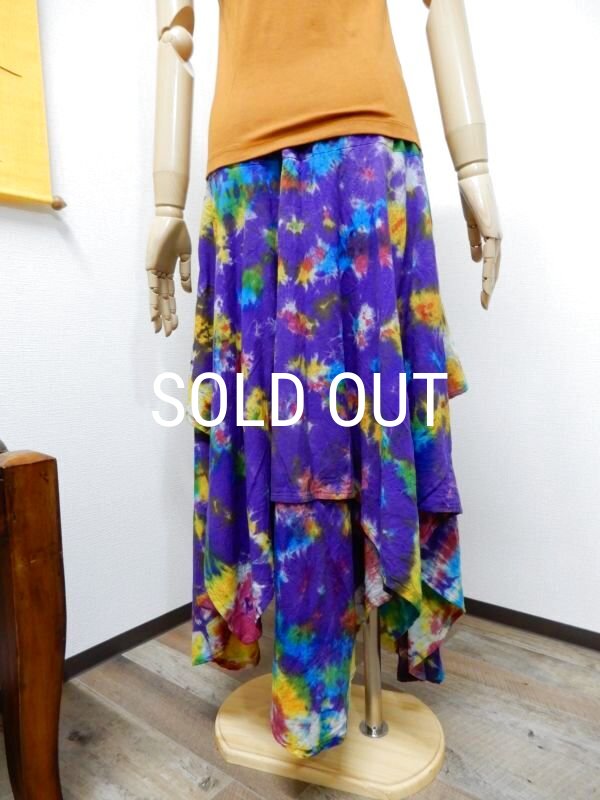 画像3: 裾ギザ変形レイヤード タイダイスカート (3)