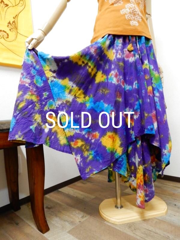 画像9: 裾ギザ変形レイヤード タイダイスカート (9)