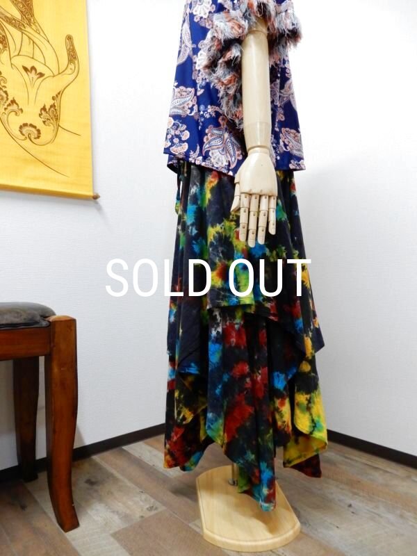 画像2: 裾ギザ変形レイヤード タイダイスカート (2)