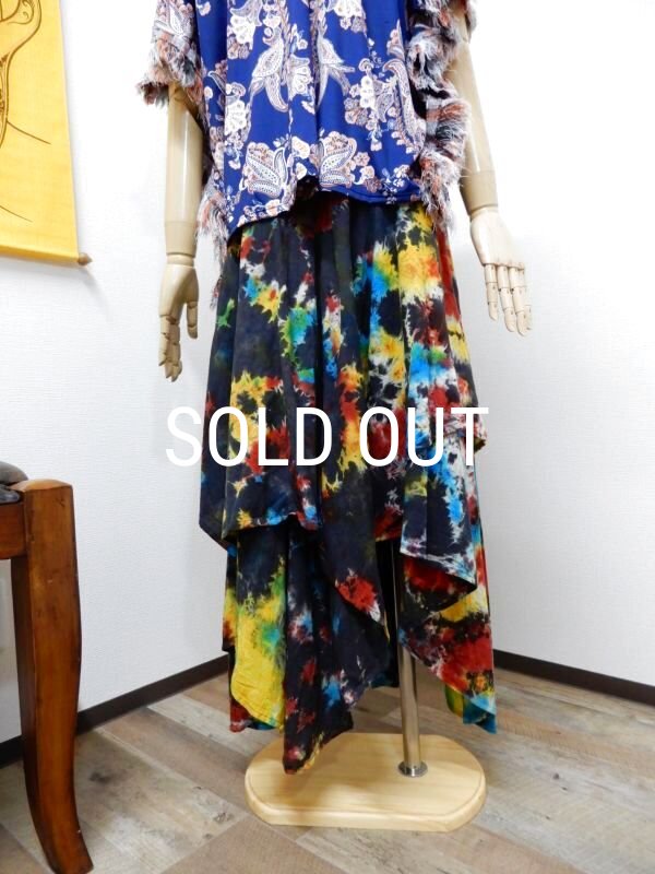 画像3: 裾ギザ変形レイヤード タイダイスカート (3)