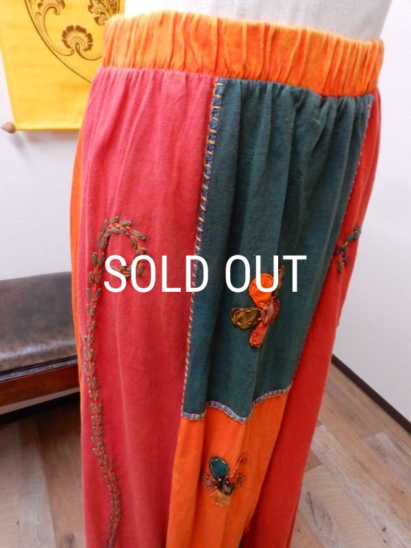 画像6: フロントアップリケＡラインコットンスカート (6)