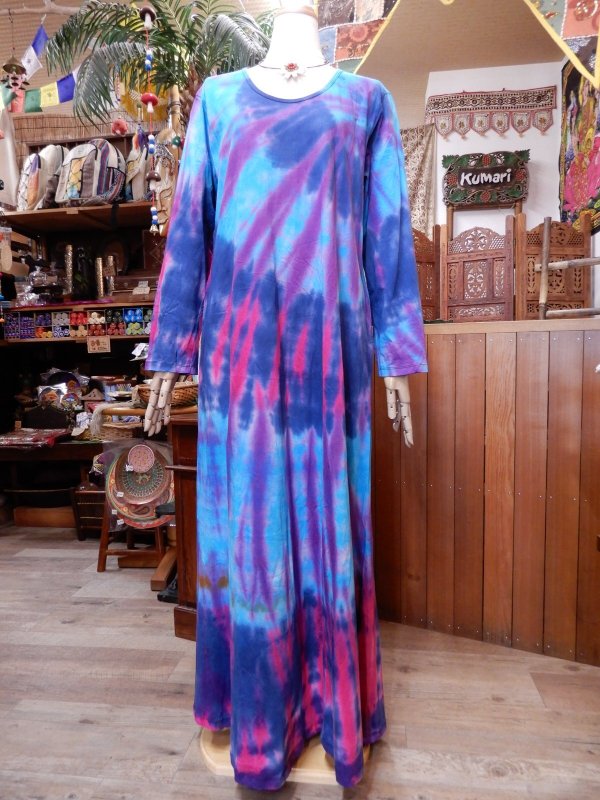 画像1: タイダイ マキシ丈コットンワンピース (1)