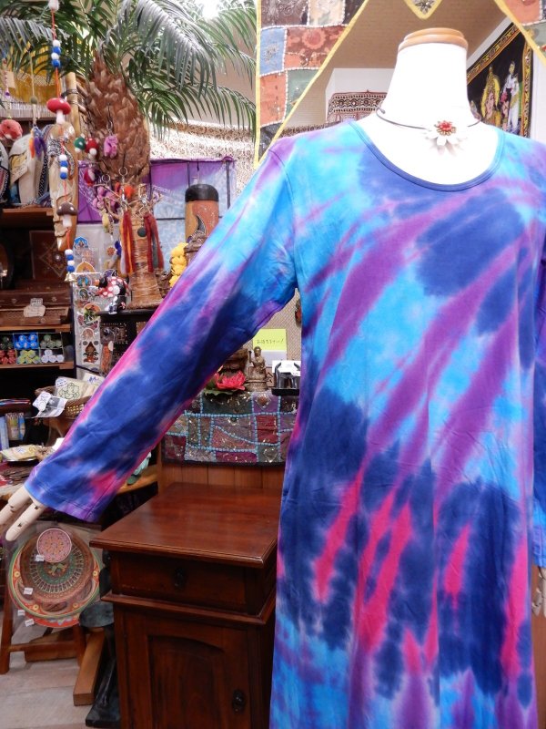 画像5: タイダイ マキシ丈コットンワンピース (5)