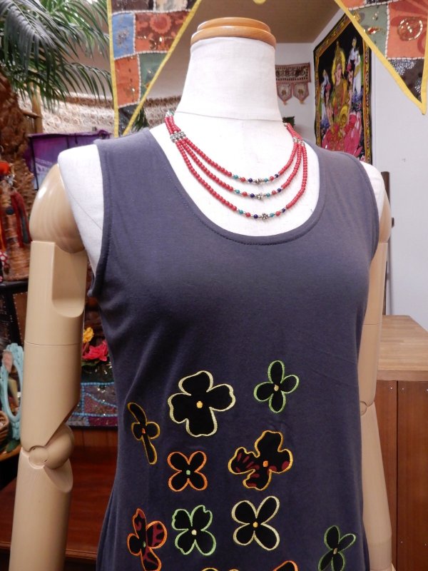 画像5: カラフル刺繍 コットンＡラインチュニック (5)