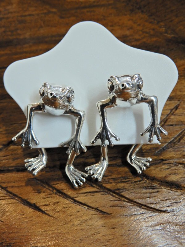 画像1: 立体カエル ピアス（Silver925） (1)