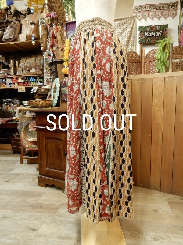 画像4: ブロックプリント コットンワイドパンツ (4)